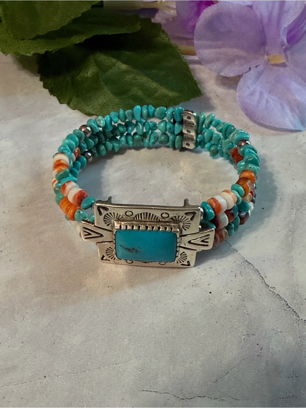 CAROLYN POLLACK Relios Sterling Silver Coil Memory Wire Turquoise Cuff Bracelet.